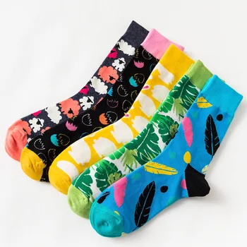 Moterų kojinės stilingas avių lapai kiaušinio triušis lapai plunksnų ape beždžionė žaibo abstrakčiai doodle medvilnės kojinės laimingas juokingas kojines