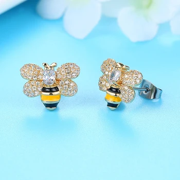 Moterų korėjos versija mielas bičių aukso stud auskarai cirkonio 2019 mados šokio stud auskarai žavesio moterų papuošalai