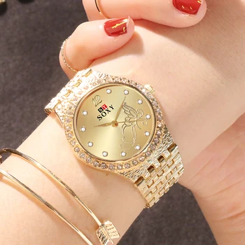 Moterų Laikrodžiai Moterims, Madingų Laikrodžių Prabangus Diamond Moterų Aukso Riešo Žiūrėti Ponios Žiūrėti Moterims, Dovanos Nerūdijančio Plieno Laikrodis