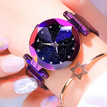 Moterų Magnetas Žiūrėti Nerūdijančio Plieno Tinklelio Juostos Žvaigždėtas Dangus Prabangūs Moteriški Laikrodžiai luminou šviečia kvarco relogio feminino laikrodis