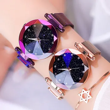 Moterų Magnetas Žiūrėti Nerūdijančio Plieno Tinklelio Juostos Žvaigždėtas Dangus Prabangūs Moteriški Laikrodžiai luminou šviečia kvarco relogio feminino laikrodis