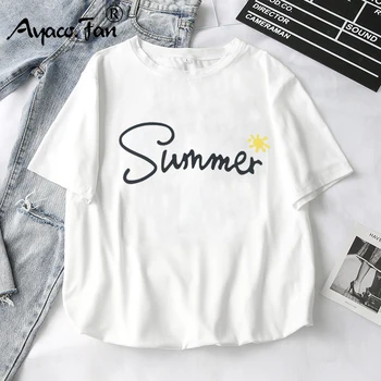 Moterų Marškinėliai 2019 M. Vasarą Naujų Mielas Gyvūnų Mergaičių Spausdinti Viršūnes Tee Moterų marškinėliai trumpomis Rankovėmis Baltos spalvos marškinėlius Lady Atsitiktinis Viršų