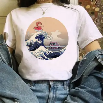 Moterų marškinėliai Animacinių filmų Totoro T-shirt Litų ir Chihiro atspausdintas T-shirt Studio Ghibli Marškinėlius Japonų anime grafika Harajuku