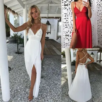 Moterų Maxi Boho Gėlių Vasaros Paplūdimio Ilga Suknelė Vakare Šalies Kamuolys Balta Raudona Plius Dydis