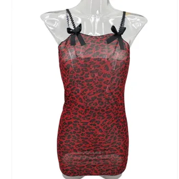 Moterų Pižamą Leopardas Spausdinti naktiniai drabužiai Seksualus apatinis Trikotažas Nėrinių Nightdress V-kaklo Nightie Derliaus Sleepwear Moterų siuvinėjimo #W