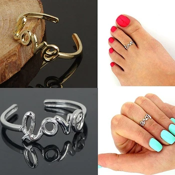 Moterų Tuščiaviduriai Meilės Reguliuojamas Kojų Pirštų Atidaryti Žiedas Paplūdimio Papuošalai iš nerūdijančio plieno žiedai moterims anillo mujer vestuvinis žiedas