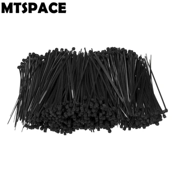 MTSPACE 1000pcs/Set 100mm X 3mm, Savaiminio Fiksavimo Juodo Nailono Viela Zip Ryšių Užsegamas Wrap ROHS Sertifikuota Tinklo Kabelio Žymeklis