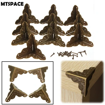 MTSPACE 10vnt/Set Klasikinių Papuošalų Dėžutė Kampe, Kojos Medinės Atveju Kampe Raštas Bronzos Tonas Gėlių Modelio Tekinto Metalo Amatai