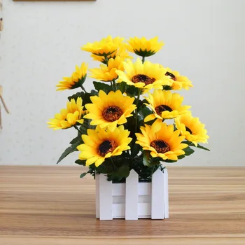 Multi-gėlių Galva Geltona Saulėgrąžų Šilko Dirbtinių Gėlių Puokštė Namų Puošybai Biuro Šalis Sodo Dekoro Rudenį Apdaila