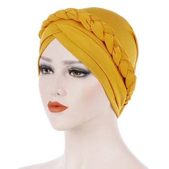 Musulmonų Moterys Vidinis Kepurės Pintos Skarelės Hijab Komfortą Mados Turbaną Skrybėlę Spalvinga Kryžiaus Mazgas Chemo Kepuraitės, Galvos Nešioti turbante
