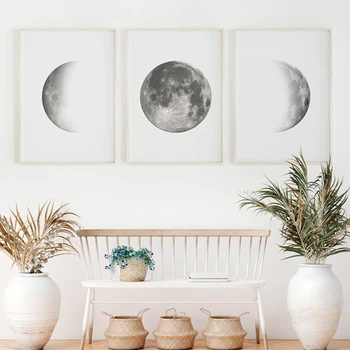 Mėnulio Spausdinti Pilkas Mėnulis Plakatas Mėnulis Akvarelės Meno Tapybos Drobės Miegamojo Sienos Nuotrauka už Kambarį Namo Sienos Meno Dekoro