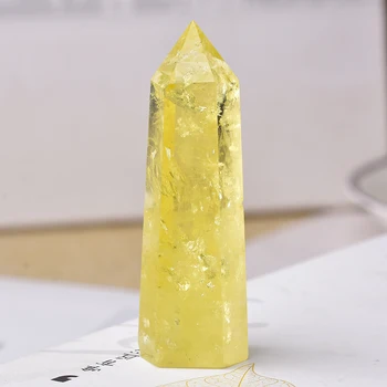 Natūralių Kristalų Taško citrinas rašė Gydymo Skiltyje Obeliskas Geltonas Kvarcas Lazdelė Gražus Ornamentas, Namų Dekoro Reiki Energijos Akmuo