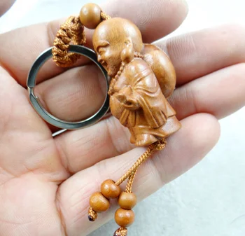 Natūralus raudonmedis trimatis graviravimas Buda medienos keychain realus raktų žiedas papuošalai, dovana, vyrams ir moterims 1pc
