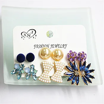 Nauja mada moterims, juvelyriniai dirbiniai didmeninė merginos gimtadienio pearl ausies stud gana lankas maišyti stilius 6 porų /set auskarai nemokamas pristatymas