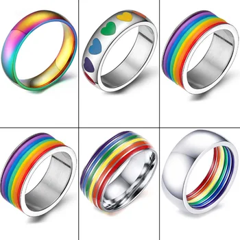 Nauja Stiliaus Nerūdijančio Plieno Vaivorykštė Spalvinga Žiedų Mados Vyrai Moterys Žiedas Creative Vestuvių Pora Žiedai, Juvelyriniai Dirbiniai Didmeninė Unisex