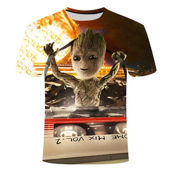 Nauja vaikų animacinį personažą Groot nedidelis medis asmuo 3D atspausdintas T-shirt berniukas mergaitė laukinių veido atsitiktinis O-kaklo marškinėliai trumpas sleev