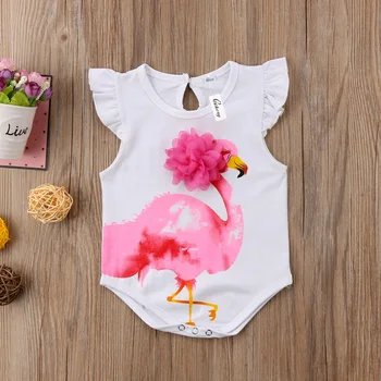 Naujagimio Bamblys Kūdikių Mergaičių Flamingo Romper Komplektus Drabužių Sunsuit