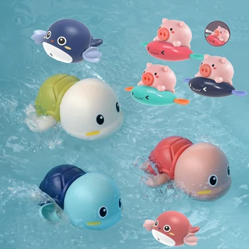 Naujas 1 Vnt Leuke Animacinių filmų Gyvūnų Vėžlių, delfinų piggy Baby Vandens Speelgoed Kūdikių Zwemmen Keten Clockwork Kinderen blogas Speelgoed