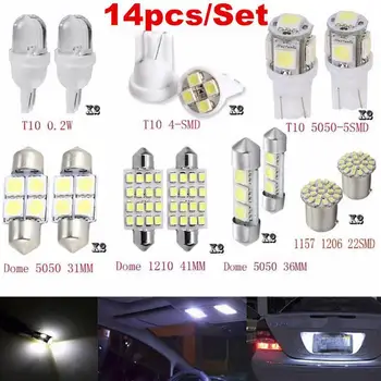 NAUJAS 14Pcs Balta LED Lempa, Vidaus apšvietimo Paketas Rinkinys T10 36mm Automobilį Auto Interjero Žemėlapis Dome Licencijos Plokštės Pakeitimas Balta Lempa, Rinkinys