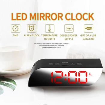 Naujas 1PC LED Veidrodis, Žadintuvas, Skaitmeninis Stalo Laikrodis Pabusti Šviesos Elektroninių Didelių Laiko Temperatūros daviklis Namų Puošybai Laikrodis