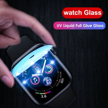 Naujas 21D Grūdintas Stiklas Screen Protector For Apple Žiūrėti Serijos 6 5 4 3 Visiškai Padengti UV Klijai 40 44mm Kino 38 42mm Screen Protector