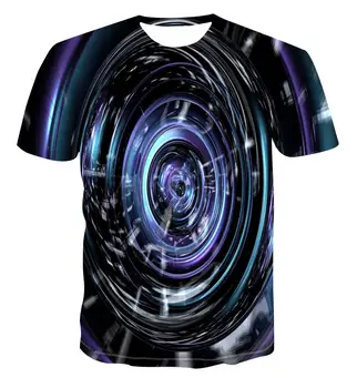 Naujas 3D dinamik grafikler erkek baskılı geometrik desen yaz T-shirt nefes renk baş dönmesi T-shirt trendi S-6XL