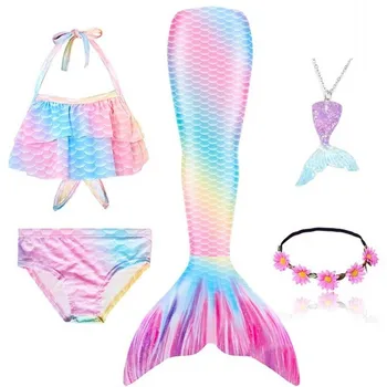 Naujas 5vnt/Set Merginos Undinėlės Uodega maudymosi kostiumėlį Vaikų Undinėlės Kostiumu Cosplay Paplūdimio Drabužius, Maudymosi Sui Mielas paplūdimio drabužiai