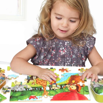 Naujas 60 Vnt Mediniai Žaislai, Dėlionės Montessori Vaikai Žaislų, Animacinių Filmų Gyvūnų Medinės Dėlionės, Galvosūkiai, Vaikų Ankstyvojo Mokymosi Žaislai