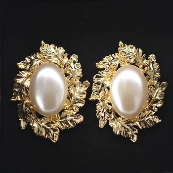 Naujas Euramerican Derliaus Pop Baroko Stiliaus Prekės ženklo Papuošalai Didelis perlų, Aukso lapų Auskarai Hiperbolė Pendientes Moterys Priedai