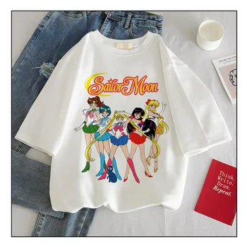 Naujas Harajuku Sailor Moon Spausdinti trumpomis Rankovėmis Viršūnes _ Tees Moterų mados Atsitiktinis Marškinėliai Moterims Streetwear Ponios Viršų Gotikos Tshirts_