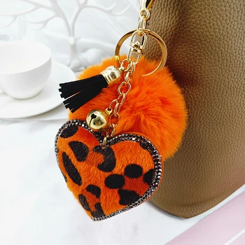Naujas korėjos aksomo, kalnų krištolas, leopardas modelis meilės plaukų kamuolys, raktų žiedas pakabukas bell priedai maišas maišas ornamentu