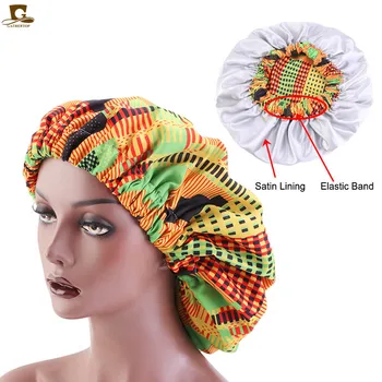 Naujas labai didelis Satino Pamušalu Kepuraitės moterys Afrikos modelio spausdinimo audinio Ankara kepuraitės Nakties Miego Skrybėlę Ponios Turbaną