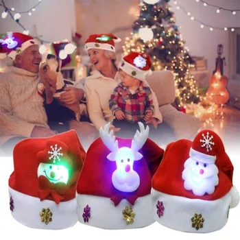 Naujas Linksmų Kalėdų Suaugusiųjų Vaikas LED lemputės Cokolis Santa Claus Sniego Briedžių Vaikų Skrybėlę Kalėdų Dovana
