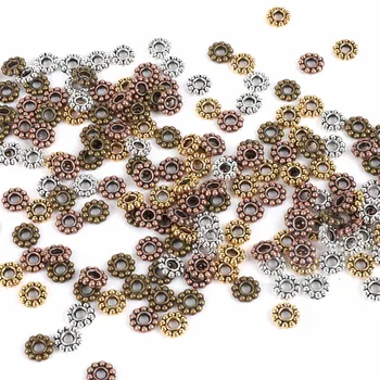 Naujas Mados Daisy Gėlių Tarpiklius Karoliukai 6x2mm 50pcs Metalo Aukso Tibeto Sidabro Karoliukai, Metalinės Papuošalai Priėmimo (Skylės Dydis : 2mm )