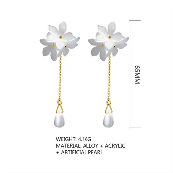 Naujas Mados rankų darbo gėlių Tabaluoti Lašas korėjos Auskarai Moterims, Balta Ilgai Geometrinis Gėlių Auskarai 2020 Vestuvių Papuošalai