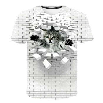 Naujas Mados Sienos dizaino Berniukai Black 3D Katė T Shirts 8 Dizaino Vaikų marškinėliai 1-14Years Merginos Viršūnes Šuo Tees Berniukai Tshirts