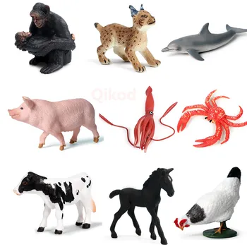 Naujas Mini Laukinių Zoologijos Ūkio Arklių, Kiaulių, Kačių Beždžionė Alpaka Triušis Kalmarai ir jūros Krabų Šuo Serijos Modelį PVC Veiksmų Skaičiai žaislai Vaikams Dovanų