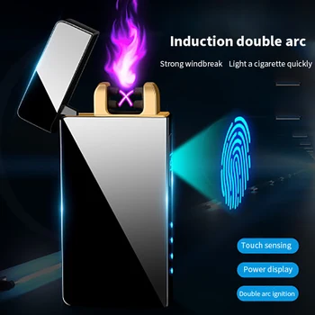 Naujas mygtukas, Dvigubo Kampo Plazmos elektros Lengvesni LED Maitinimo Ekranas kietas USB įkrovimo Metalo Vėjo elektrinių žiebtuvėliai