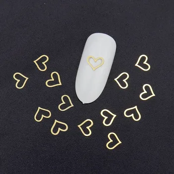 Naujas Nagų Dizaino Tuščiaviduriai Širdies 100vnt 3D Nagų Lipdukai Lydinio Nagų Dailės Kniedės Aukso Metalo Smeigės Nagų Priedai Apdaila