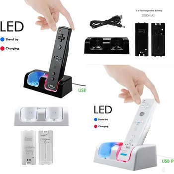 Naujas Nuotolinio valdymo pultelis 2/4 Įkroviklis+2/4Pack Įkraunamas Baterijas Wii Gamepad Įkroviklį Su LED Šviesa