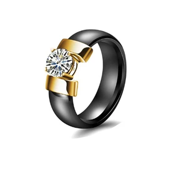 Naujas Stilius 6mm Keraminiai Žiedai Juoda Balta Žiedas Su Kubinis Cirkonis Moterų Aukso Metalo Sklandžiai Vestuvinį Žiedą Sužadėtuvių Papuošalai