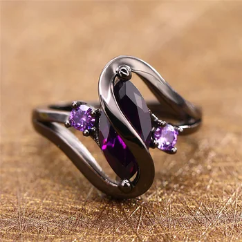 Naujas Unikalus Juoda Žiedai Mados Violetinė CZ Kristalų Žiedai, Moterų, Prabangos Ovalo formos Cirkonis Žiedai, Vestuvių, Sužadėtuvių Papuošalai 2020 Karšto