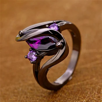 Naujas Unikalus Juoda Žiedai Mados Violetinė CZ Kristalų Žiedai, Moterų, Prabangos Ovalo formos Cirkonis Žiedai, Vestuvių, Sužadėtuvių Papuošalai 2020 Karšto