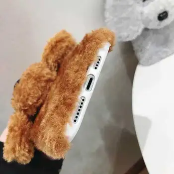 Naujas Žiemos Teddy Šuo Purus Telefono dėklas skirtas iPhone 12 Pro Max 11 Pro XS Max XR SE Kailis Šiltas Dangtelis, skirtas 