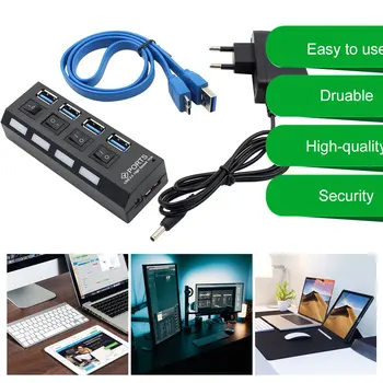 Naujausias USB Šakotuvą, Didelės Spartos USB Hub 3.0 su Atskira Keturių Uostų Lengvas, Kompaktiškas Maitinimo Adapteris centras su Maitinimo šaltinis
