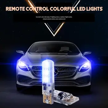 Nauji Karšto 2VNT Vandeniui W5w 501 Automobilių Pleišto Pusėje Lemputės-6SMD 5050 RGB 7 Spalvų LED Nuotolinio Valdymo Strobe Flash WedgeLamp Lemputes