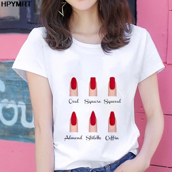 Nauji marškinėliai moterų mados asmenybės Nail art print įdomus atsitiktinis vasaros short-sleeve Harajuku trumpas moteriški marškinėliai moterų topai
