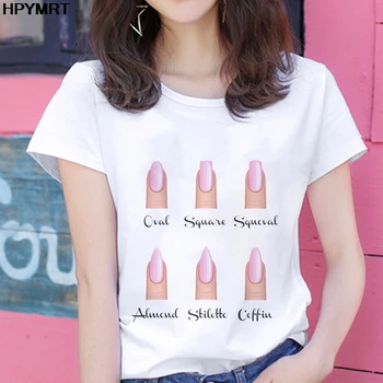 Nauji marškinėliai moterų mados asmenybės Nail art print įdomus atsitiktinis vasaros short-sleeve Harajuku trumpas moteriški marškinėliai moterų topai