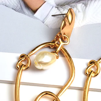 Naujo dizaino paprastas aukso metalo Nereguliarus Auskarai Aukštos kokybės Perlų Tabaluoti Lašas Auskarai Mados, Papuošalai, Aksesuarai moterims