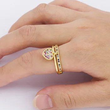 Naujos Mados Kristalų Romantiškas Širdies Dalyvavimas Atidarymo Žiedai Moterims Kubinis Cirkonis Elegantiškas Reguliuojamas Žiedo Moterų Vestuvių Papuošalai